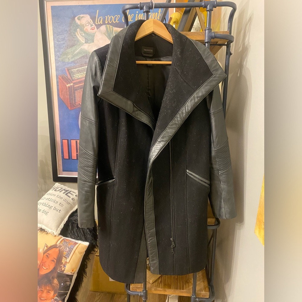 Leather wool coat